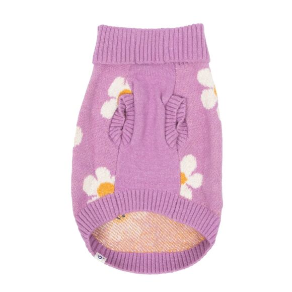 Oodles Purple Daisy Dreams Turtle Neck Fall Dog Sweater, XS - Picture 2 of 4
